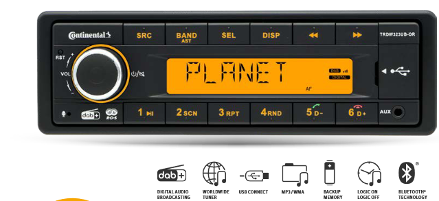 Continental 1-DIN-Radio TRDW323UB-OR/WAN 24V, inkl. BT, USB, DAB+ (ohne Antenne)